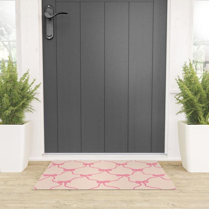 Coquette style ribbons and bows pattern in pink Welcome Mat Gallery Image 3
