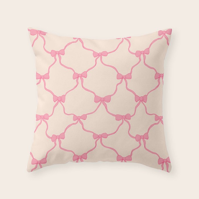 Coquette style ribbons and bows pattern in pink Throw Pillow Gallery Image 1