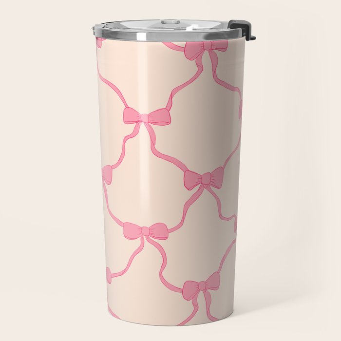 Coquette style ribbons and bows pattern in pink Travel Mug Gallery Image 2