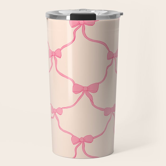 Coquette style ribbons and bows pattern in pink Travel Mug Gallery Image 1