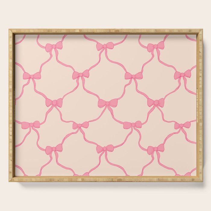 Coquette style ribbons and bows pattern in pink Serving Tray Gallery Image 1
