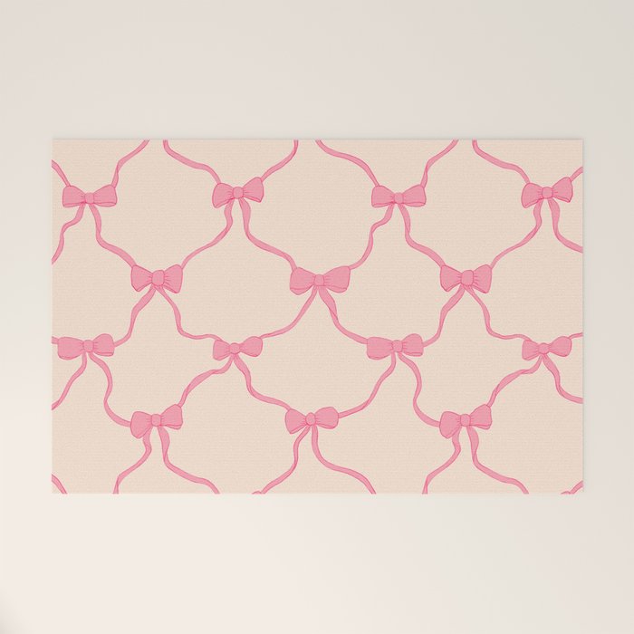 Coquette style ribbons and bows pattern in pink Welcome Mat Gallery Image 1
