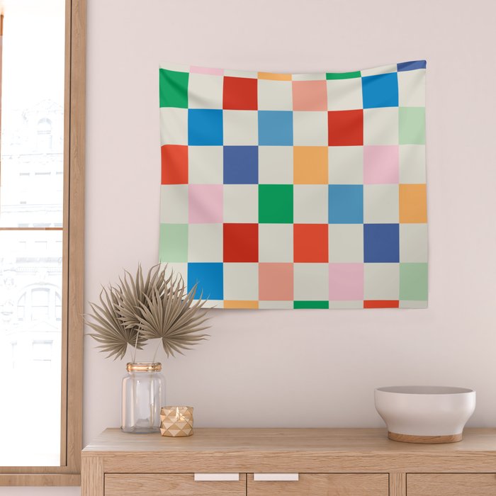 Colorful Checkered Pattern: A Vibrant and Playful Design Wall Tapestry Gallery Image 2
