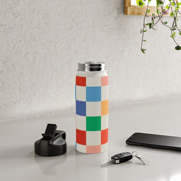 Colorful Checkered Pattern: A Vibrant and Playful Design Water Bottle Gallery Image 4