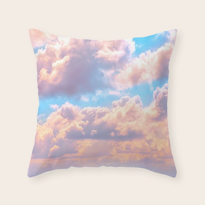 Beautiful Pink Cotton Candy Clouds Against Baby Blue Sky Fairytale Magical Sky Throw Pillow Gallery Image 6