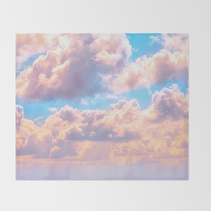 Beautiful Pink Cotton Candy Clouds Against Baby Blue Sky Fairytale Magical Sky Throw Blanket Gallery Image 2