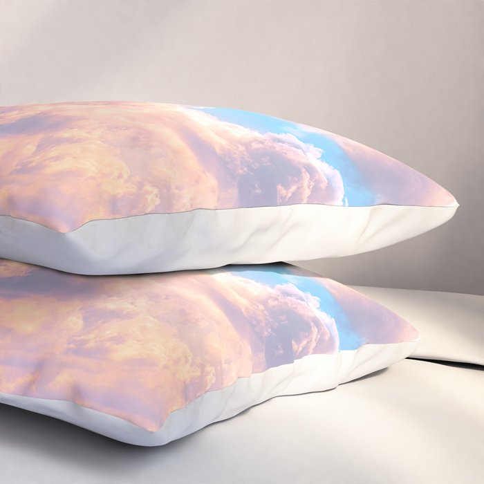 Beautiful Pink Cotton Candy Clouds Against Baby Blue Sky Fairytale Magical Sky Pillow Sham Gallery Image 3