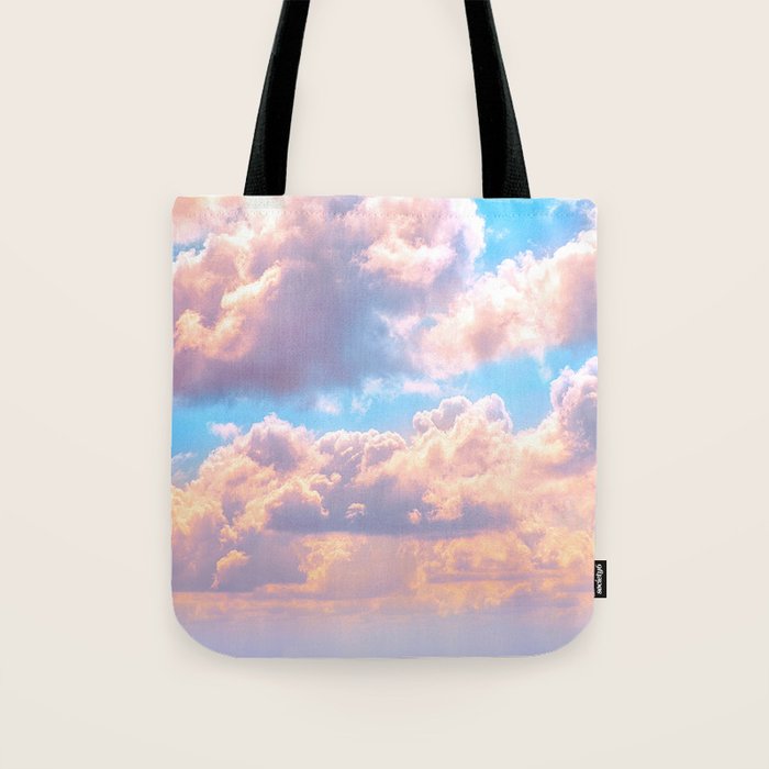 Beautiful Pink Cotton Candy Clouds Against Baby Blue Sky Fairytale Magical Sky Tote Bag Gallery Image 1
