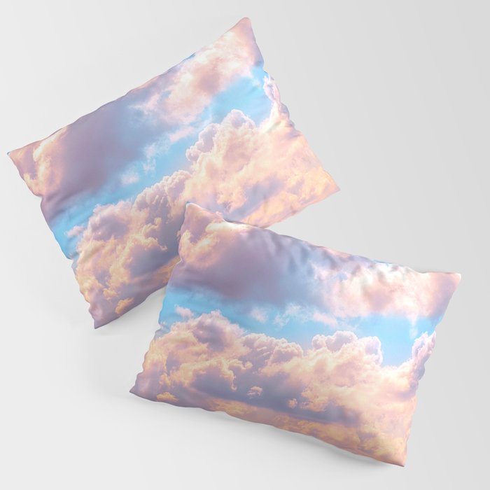 Beautiful Pink Cotton Candy Clouds Against Baby Blue Sky Fairytale Magical Sky Pillow Sham Gallery Image 3