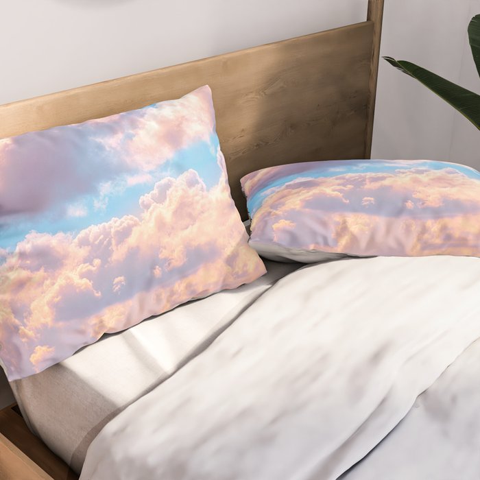 Beautiful Pink Cotton Candy Clouds Against Baby Blue Sky Fairytale Magical Sky Pillow Sham Gallery Image 2