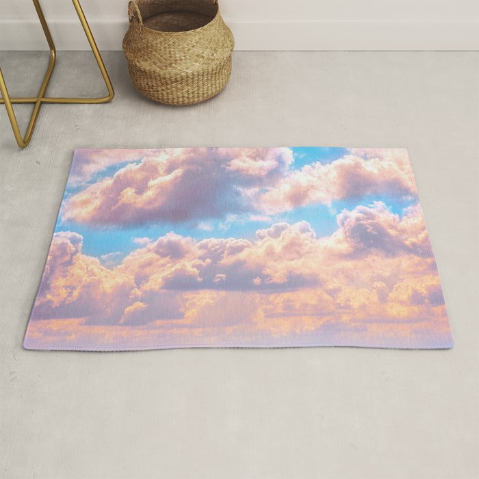 Beautiful Pink Cotton Candy Clouds Against Baby Blue Sky Fairytale Magical Sky Rug Gallery Image 1