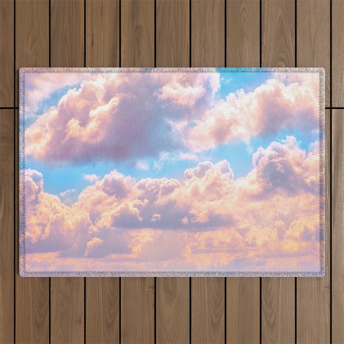 Beautiful Pink Cotton Candy Clouds Against Baby Blue Sky Fairytale Magical Sky Outdoor Rug Gallery Image 1
