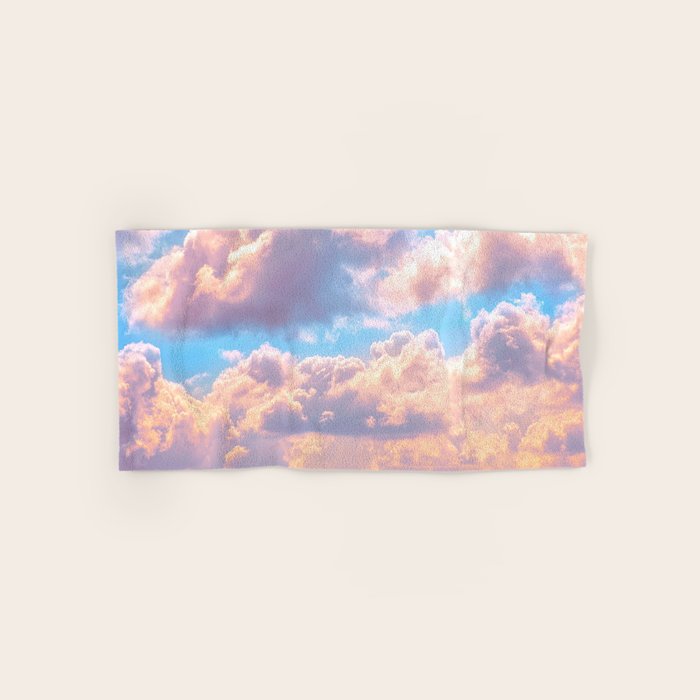 Beautiful Pink Cotton Candy Clouds Against Baby Blue Sky Fairytale Magical Sky Bath Towel Gallery Image 1