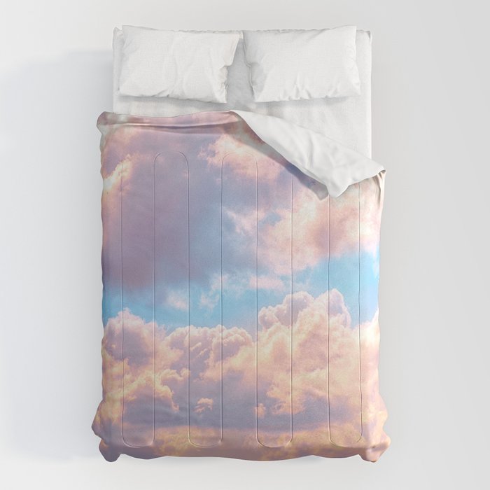 Beautiful Pink Cotton Candy Clouds Against Baby Blue Sky Fairytale Magical Sky Comforter Gallery Image 1