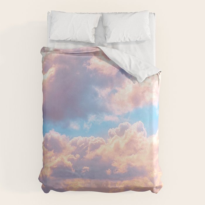 Beautiful Pink Cotton Candy Clouds Against Baby Blue Sky Fairytale Magical Sky Duvet Cover Gallery Image 1