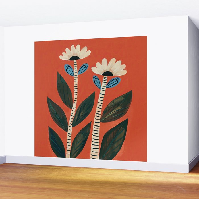 Folk Garden Daisy Pair Wall Mural Gallery Image 2