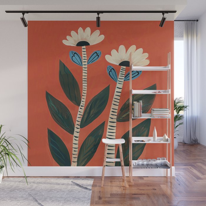 Folk Garden Daisy Pair Wall Mural Gallery Image 1