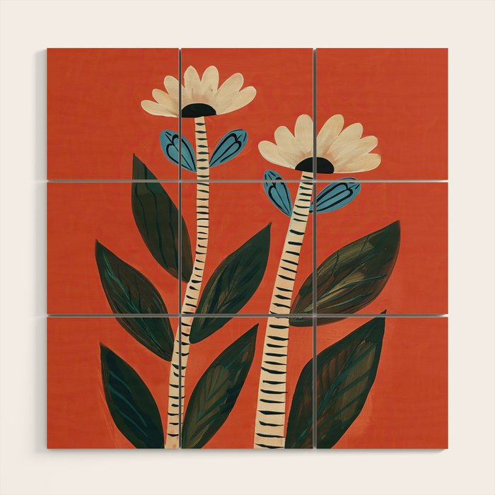 Folk Garden Daisy Pair Wood Wall Art Gallery Image 1