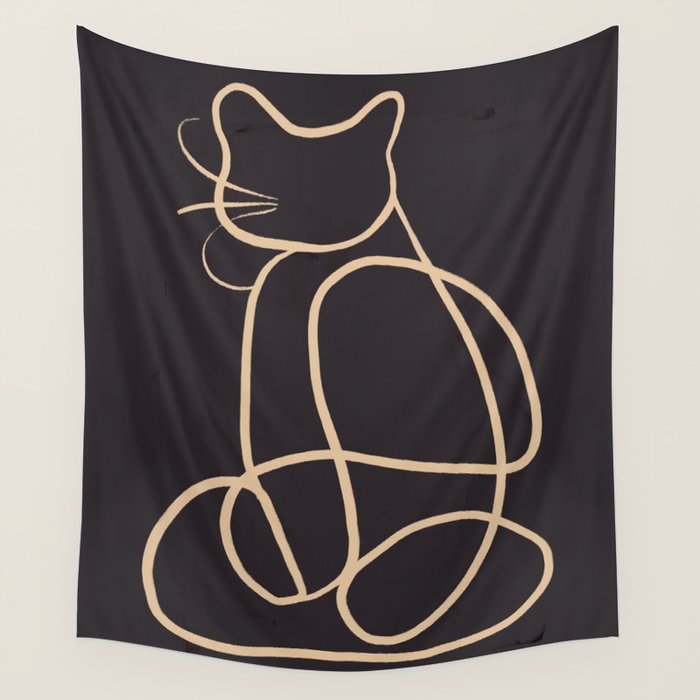 Abstract Line Art Cat Wall Tapestry Gallery Image 4