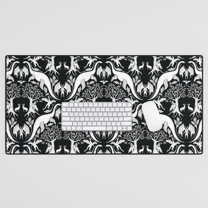 Black & White Cryptid Damask Desk Mat Gallery Image 1