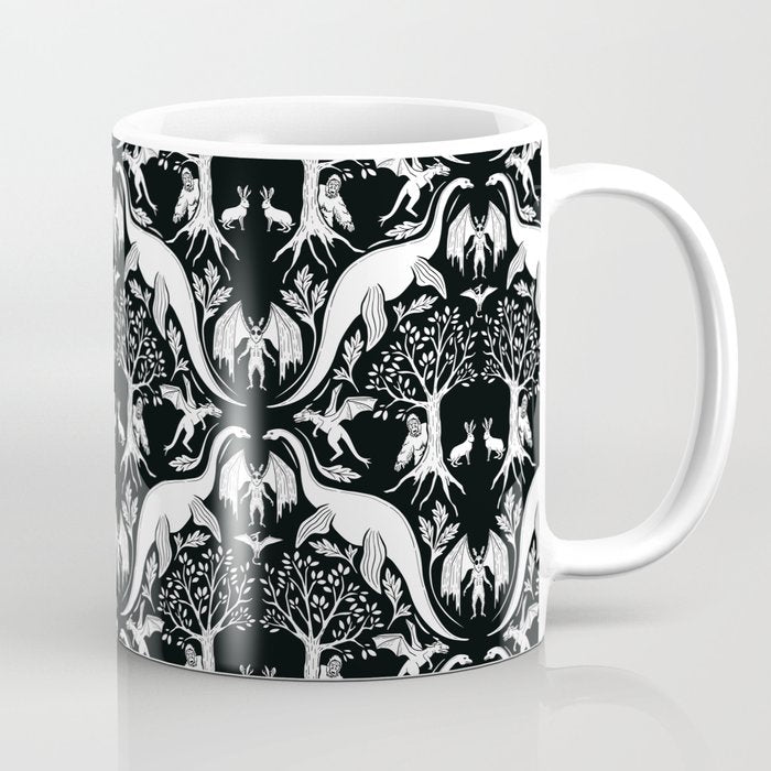 Black & White Cryptid Damask Coffee Mug Gallery Image 1