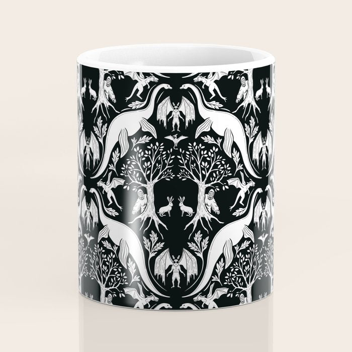 Black & White Cryptid Damask Coffee Mug Gallery Image 4