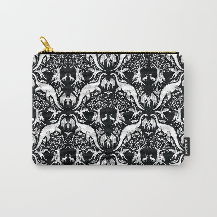 Black & White Cryptid Damask Carry All Pouch Gallery Image 1