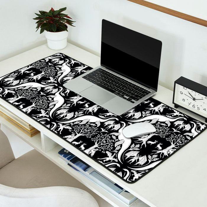 Black & White Cryptid Damask Desk Mat Gallery Image 2