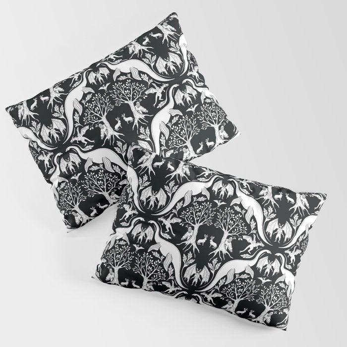 Black & White Cryptid Damask Pillow Sham Gallery Image 3