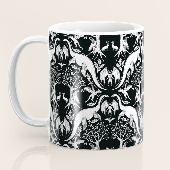 Black & White Cryptid Damask Coffee Mug Gallery Image 3
