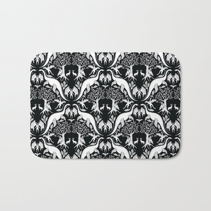 Black & White Cryptid Damask Bath Mat Gallery Image 1