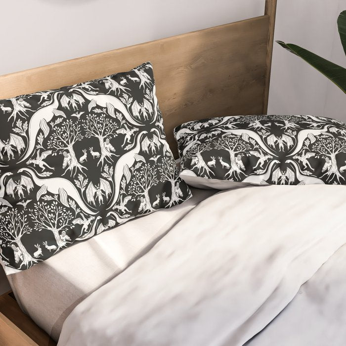 Black & White Cryptid Damask Pillow Sham Gallery Image 2