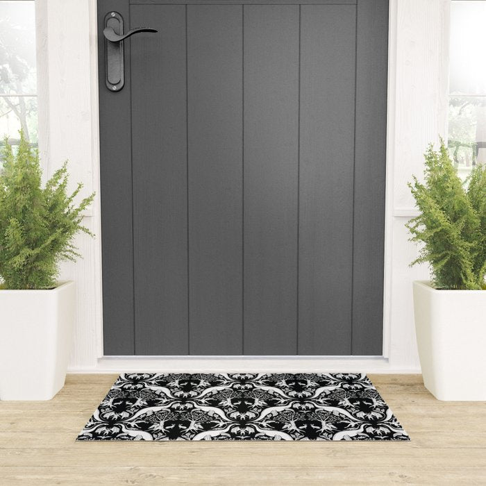 Black & White Cryptid Damask Welcome Mat Gallery Image 3