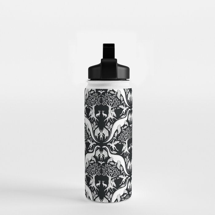 Black & White Cryptid Damask Water Bottle Gallery Image 2