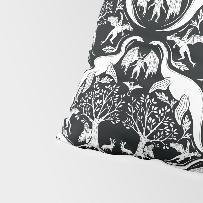Black & White Cryptid Damask Pillow Sham Gallery Image 4