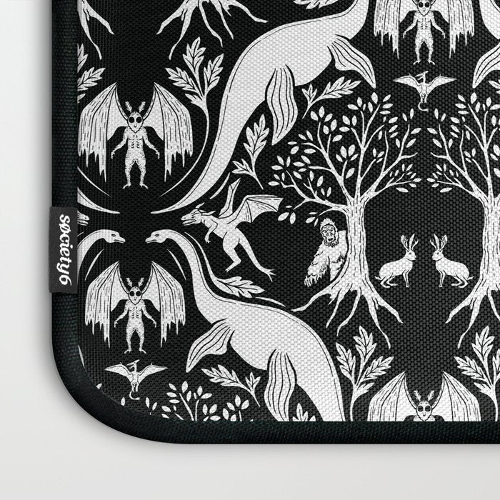 Black & White Cryptid Damask Laptop Sleeve Gallery Image 3