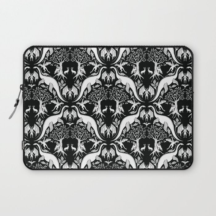 Black & White Cryptid Damask Laptop Sleeve Gallery Image 1