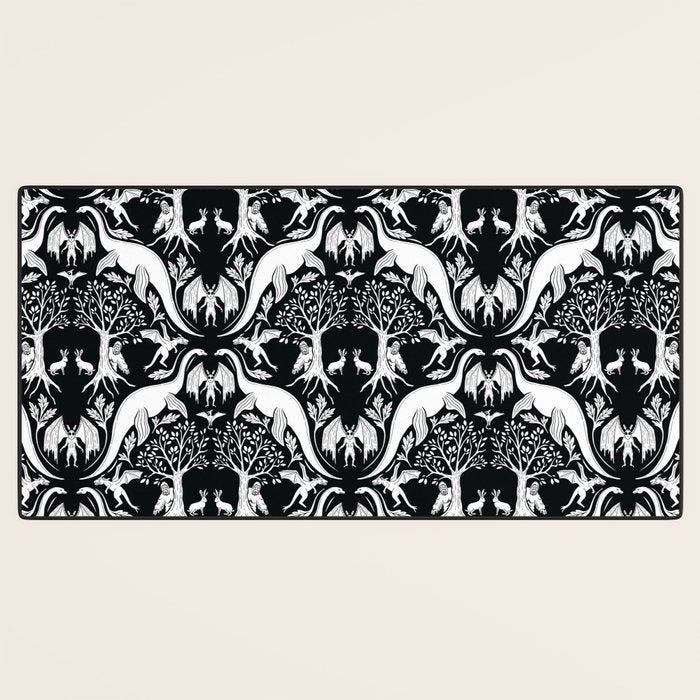 Black & White Cryptid Damask Desk Mat Gallery Image 3