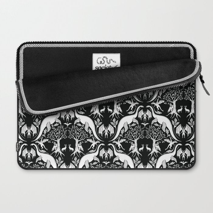Black & White Cryptid Damask Laptop Sleeve Gallery Image 2