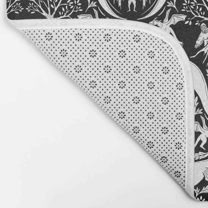 Black & White Cryptid Damask Bath Mat Gallery Image 2
