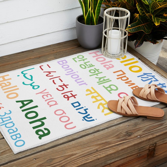 Hello In Different Languages Outdoor Rug Gallery Image 2