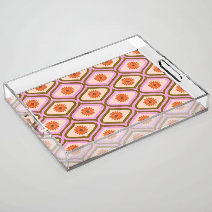 70s Disco Daisy Flower Pattern Acrylic Tray Gallery Image 1