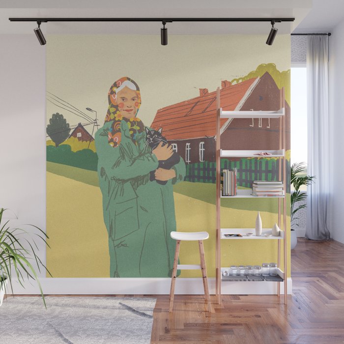 Woman with a cat Wall Mural Gallery Image 1