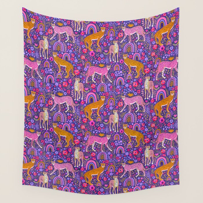 Cheetah in a Rainbow Garden Wall Tapestry Gallery Image 1