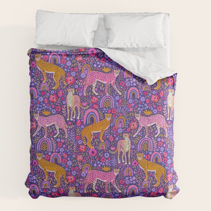 Cheetah in a Rainbow Garden Comforter