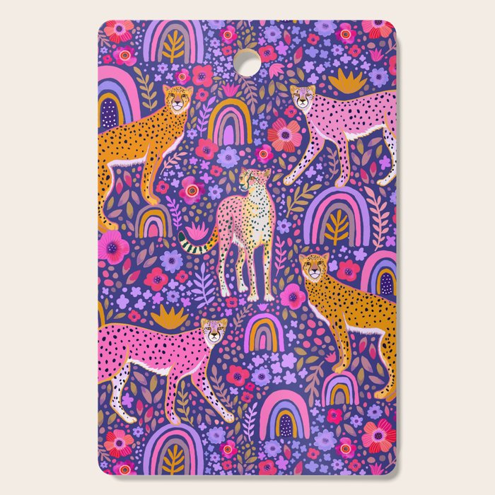 Cheetah in a Rainbow Garden Cutting Board Gallery Image 1