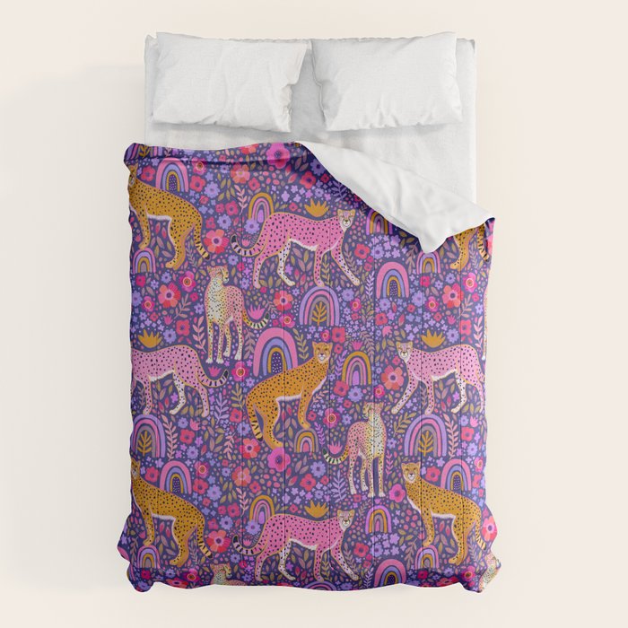 Cheetah in a Rainbow Garden Comforter