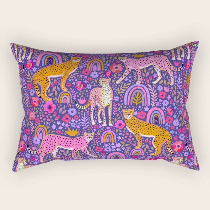 Cheetah in a Rainbow Garden Rectangular Pillow Gallery Image 2