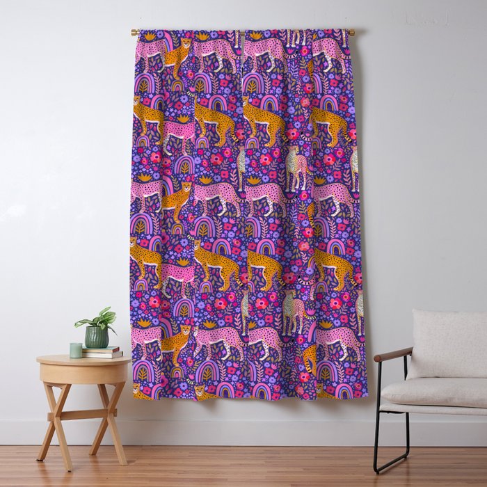 Cheetah in a Rainbow Garden Window Curtain