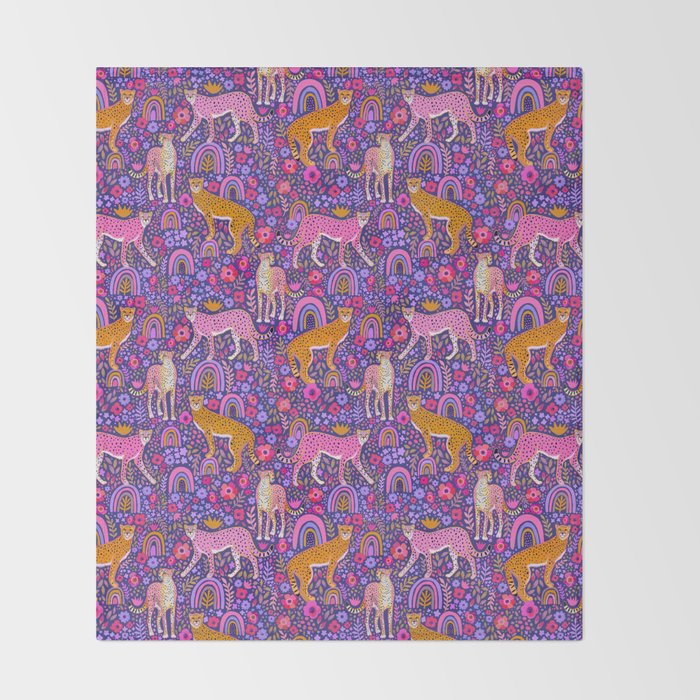 Cheetah in a Rainbow Garden Throw Blanket Gallery Image 2